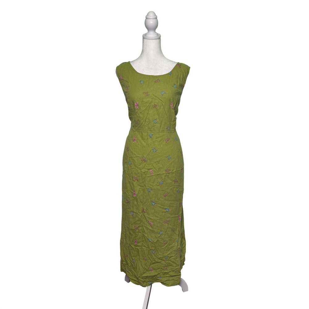 Vintage Island Influences Linen Blend Butterfly Dress Womens Size 18 Cottagecore